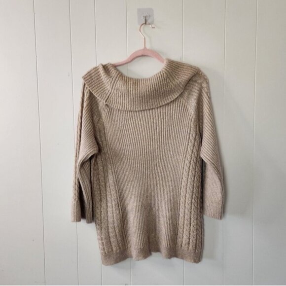 Chico's Off Shoulder Cable Knit Sweater Gold Shimmer Sparkle Holiday Soft Winter - Picture 5 of 12